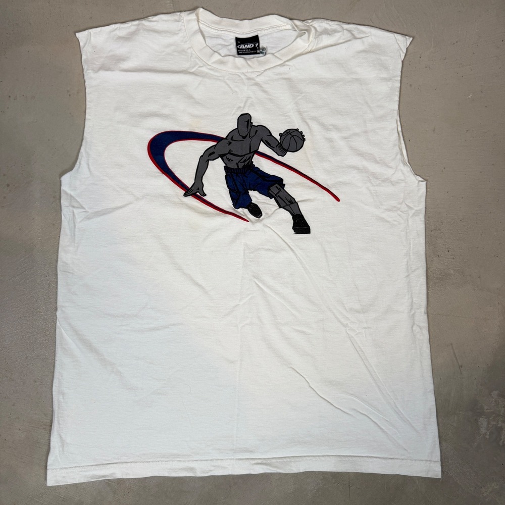 Vintage AND1 Basketball Graphic Muscle Tee White XL Made in USA Streetball 90s